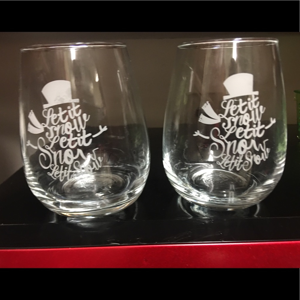 Stemless LET IT SNOW Wine Glasses